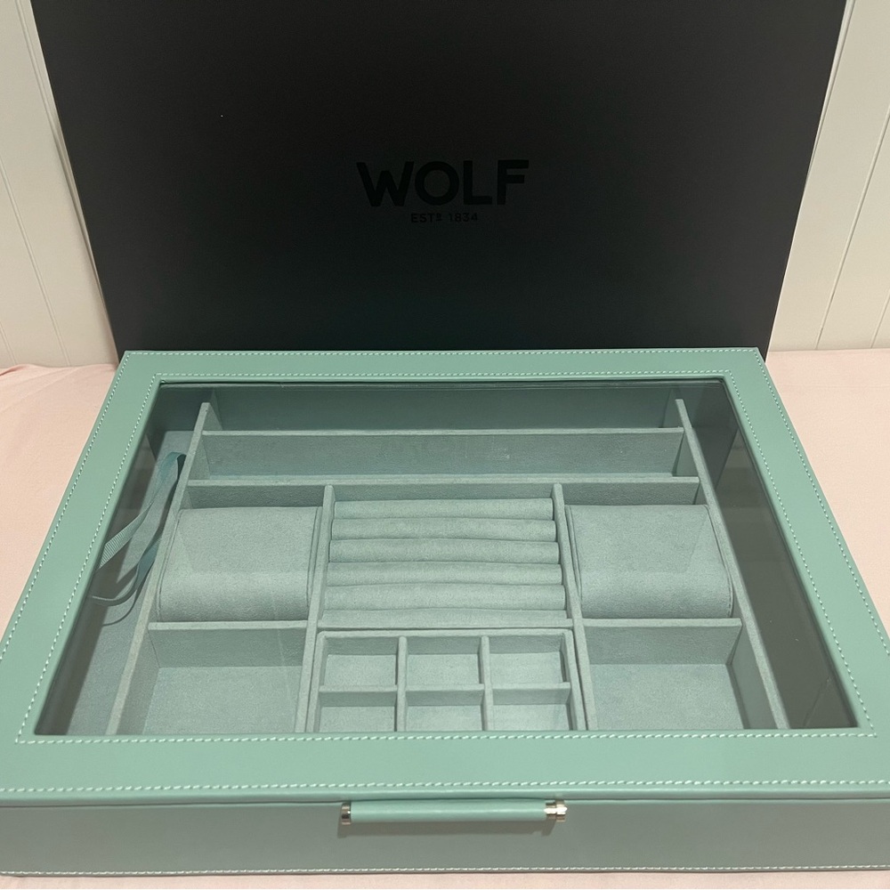 WOLF Teal Jewelry Box with Glass Lid